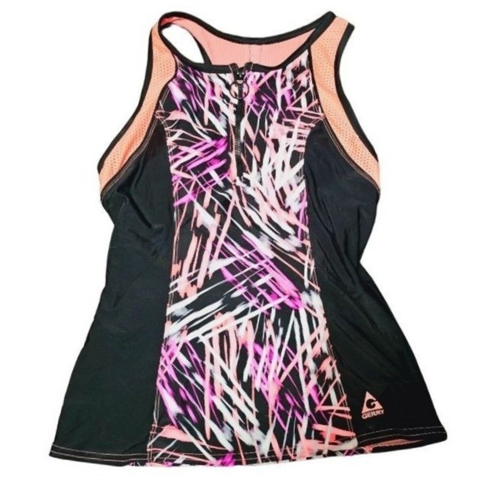 Gerry Expanse gym top size Small built in sports bra‎ razor back black purple
